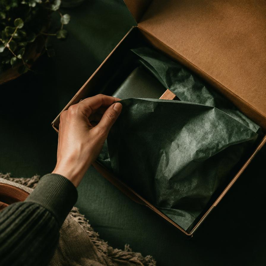 Close-up of an order being packed with tissue